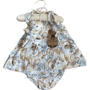 Rabbit + Bear Sustainably Grown Organic Cotton Dress W/Matching Hat